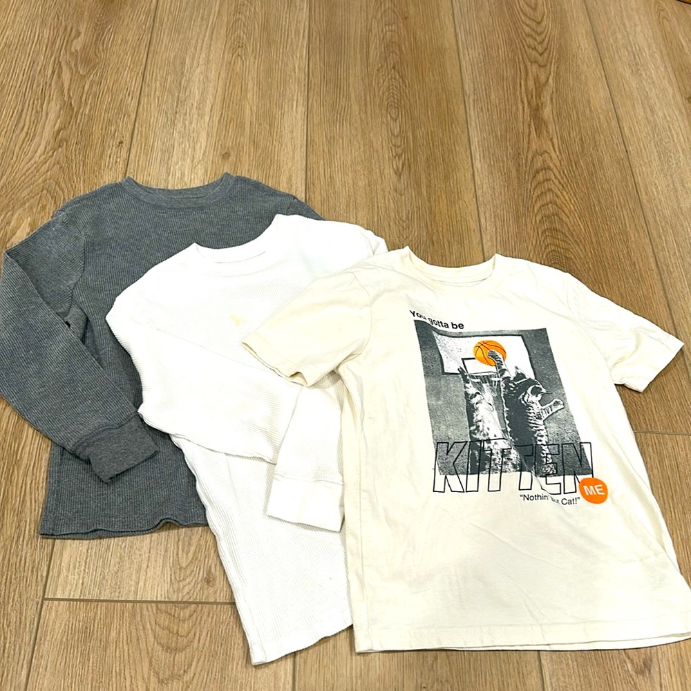 Lot of 3 Sm Boys shirts - Cat & Jack long sleeve thermals, 1 short sleeve.